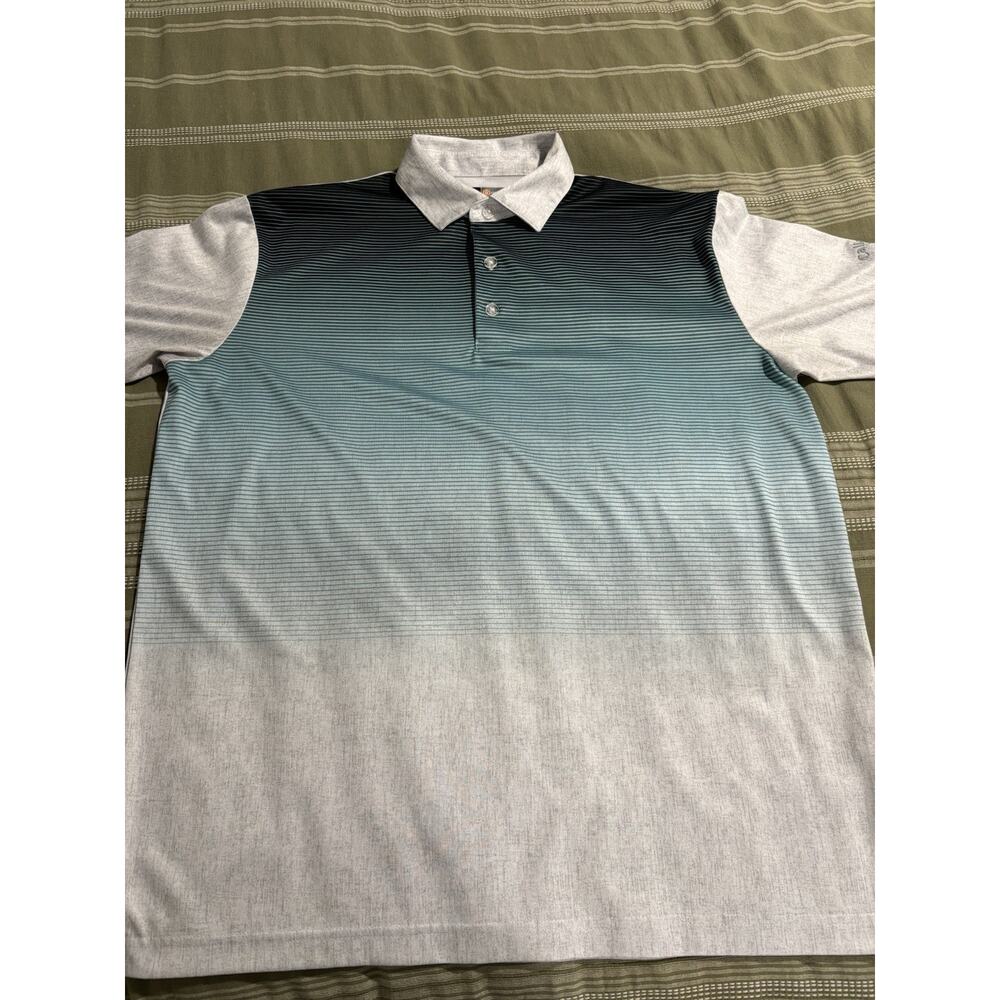 Callaway Opti Dri Golf Polo Shirt Men’s Medium Gray Black Teal Stripes
